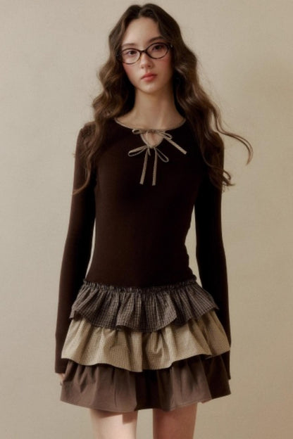 Retro Plaid Knit Tutu Skirt Dress