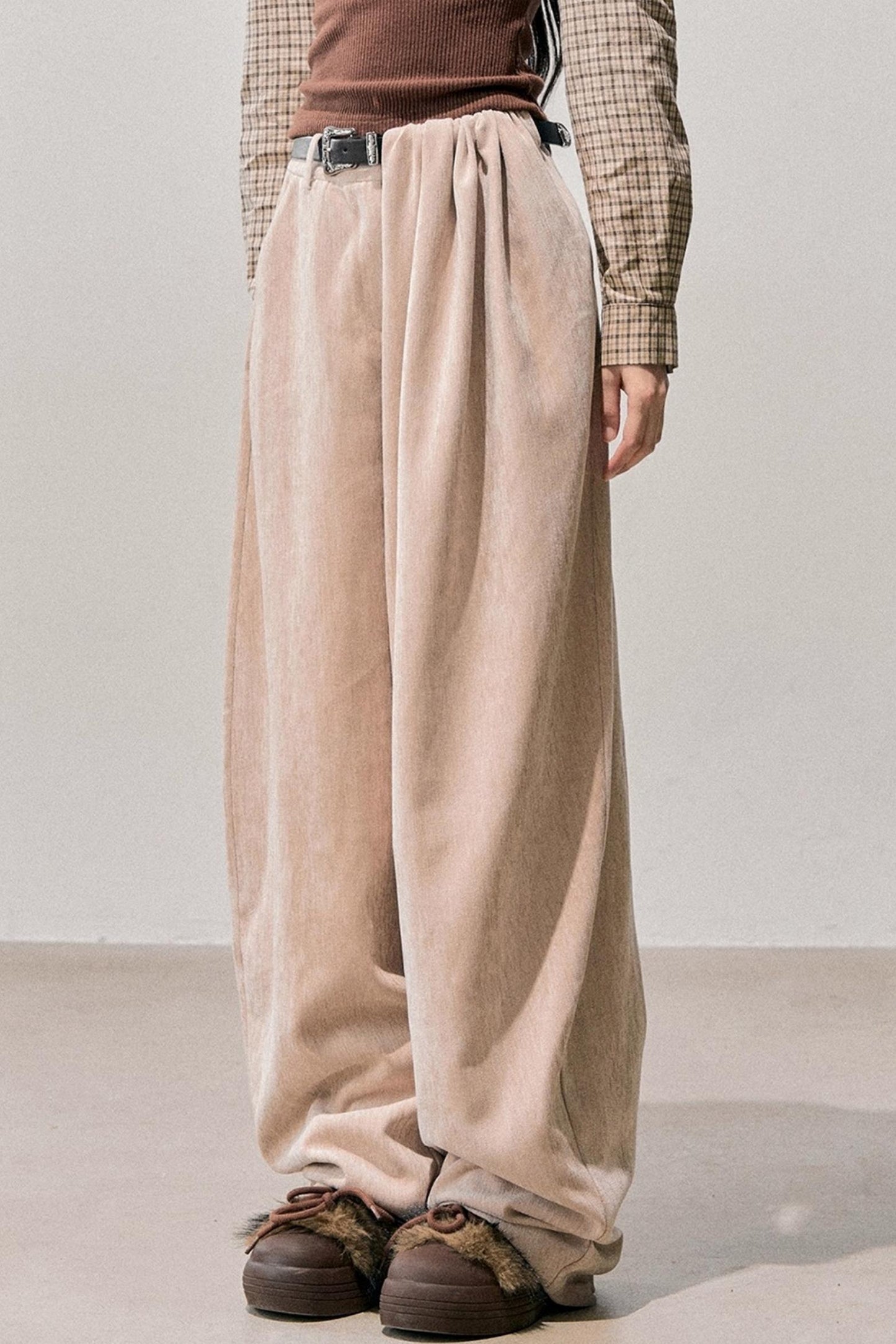 Fleece-Lined Wide-Leg Pants