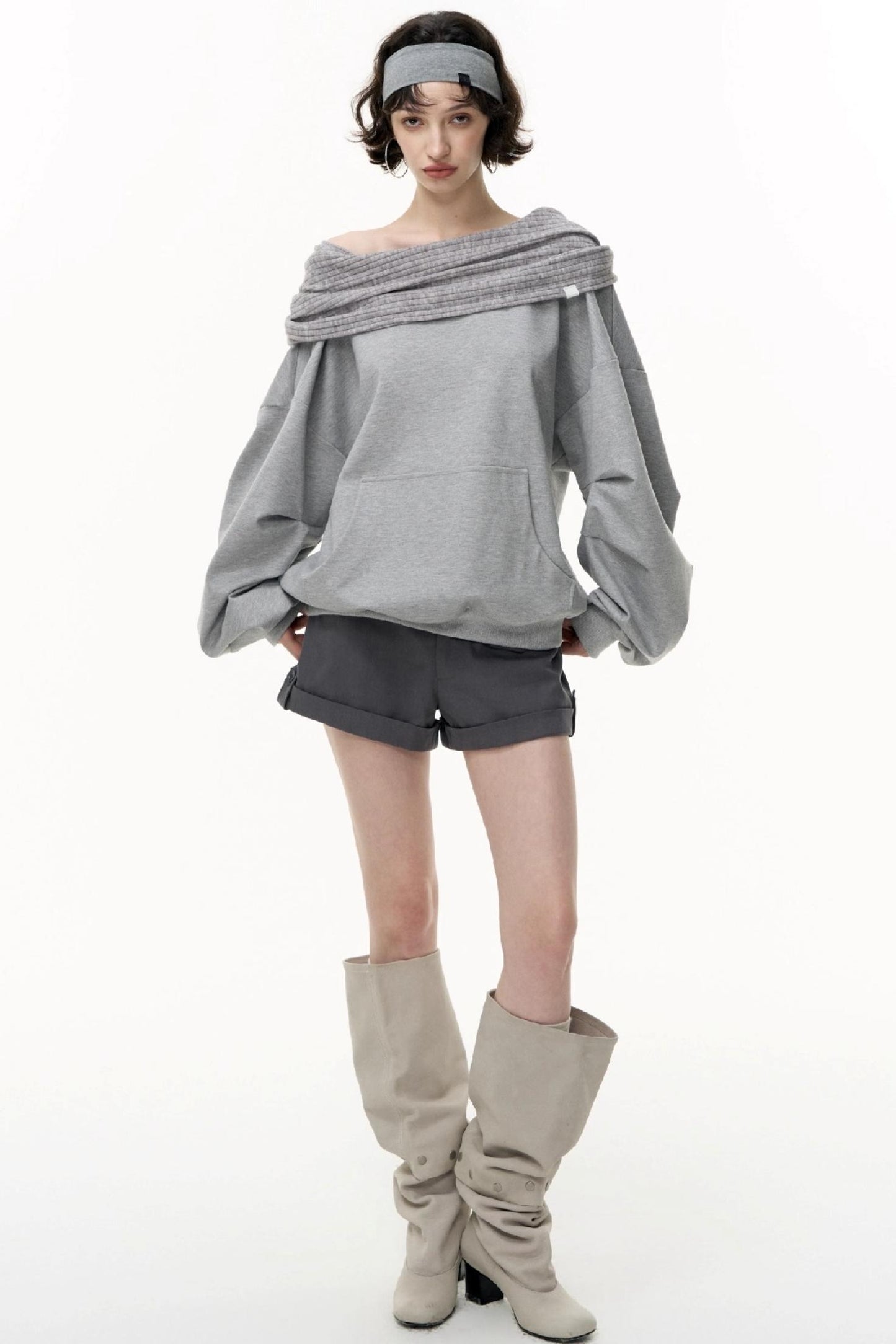 Slanted Shoulder Loose Pullover Sweatshirt