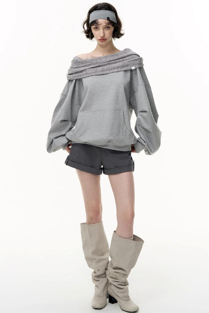 Slanted Shoulder Loose Pullover Sweatshirt