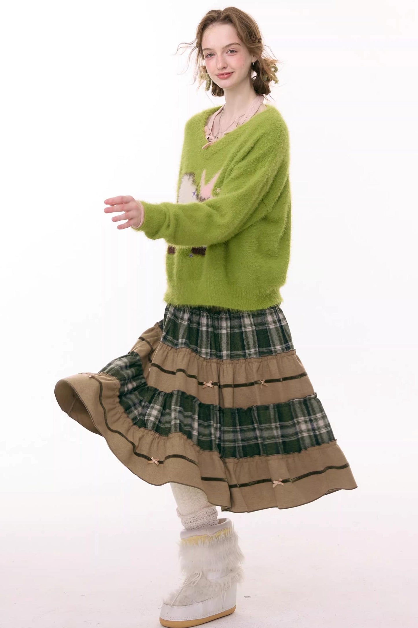 Patchwork Plaid Mid-Length Skirt