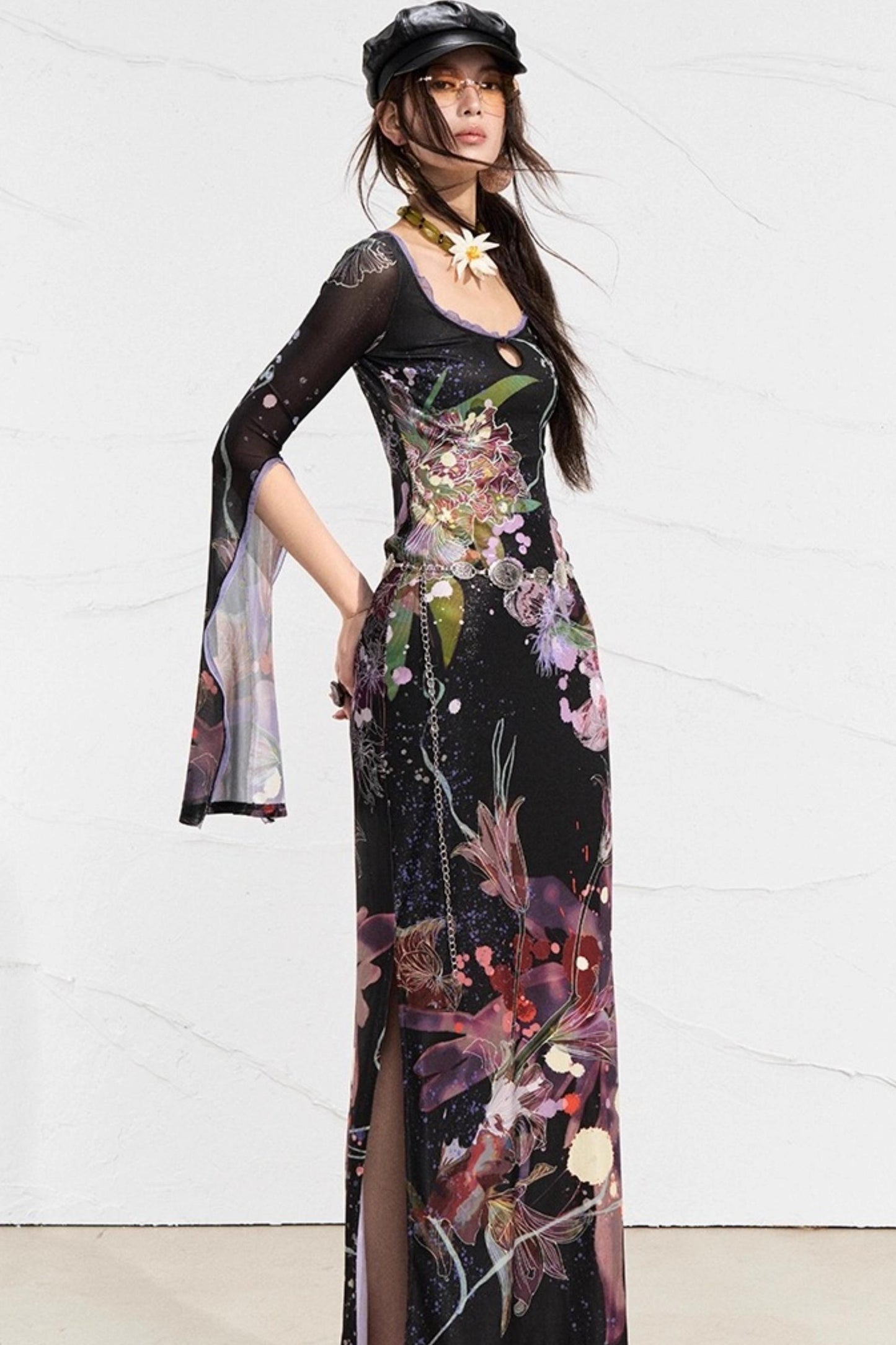 Floral Elegance Side-Slit Dress