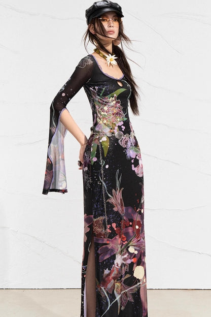 Floral Elegance Side-Slit Dress