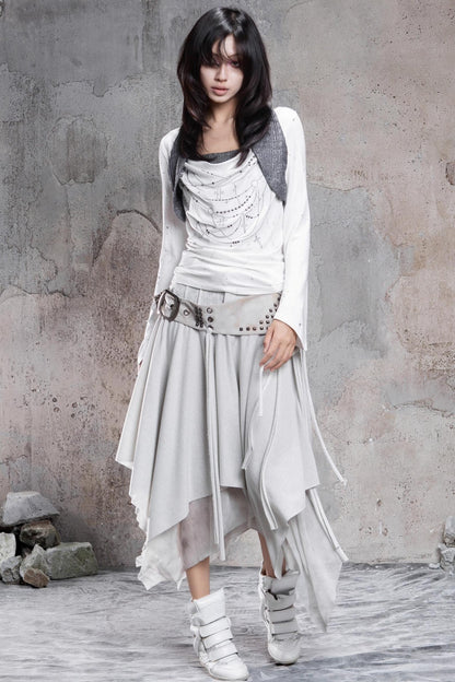 Irregular Multi-Layer Slim Rivet Skirt