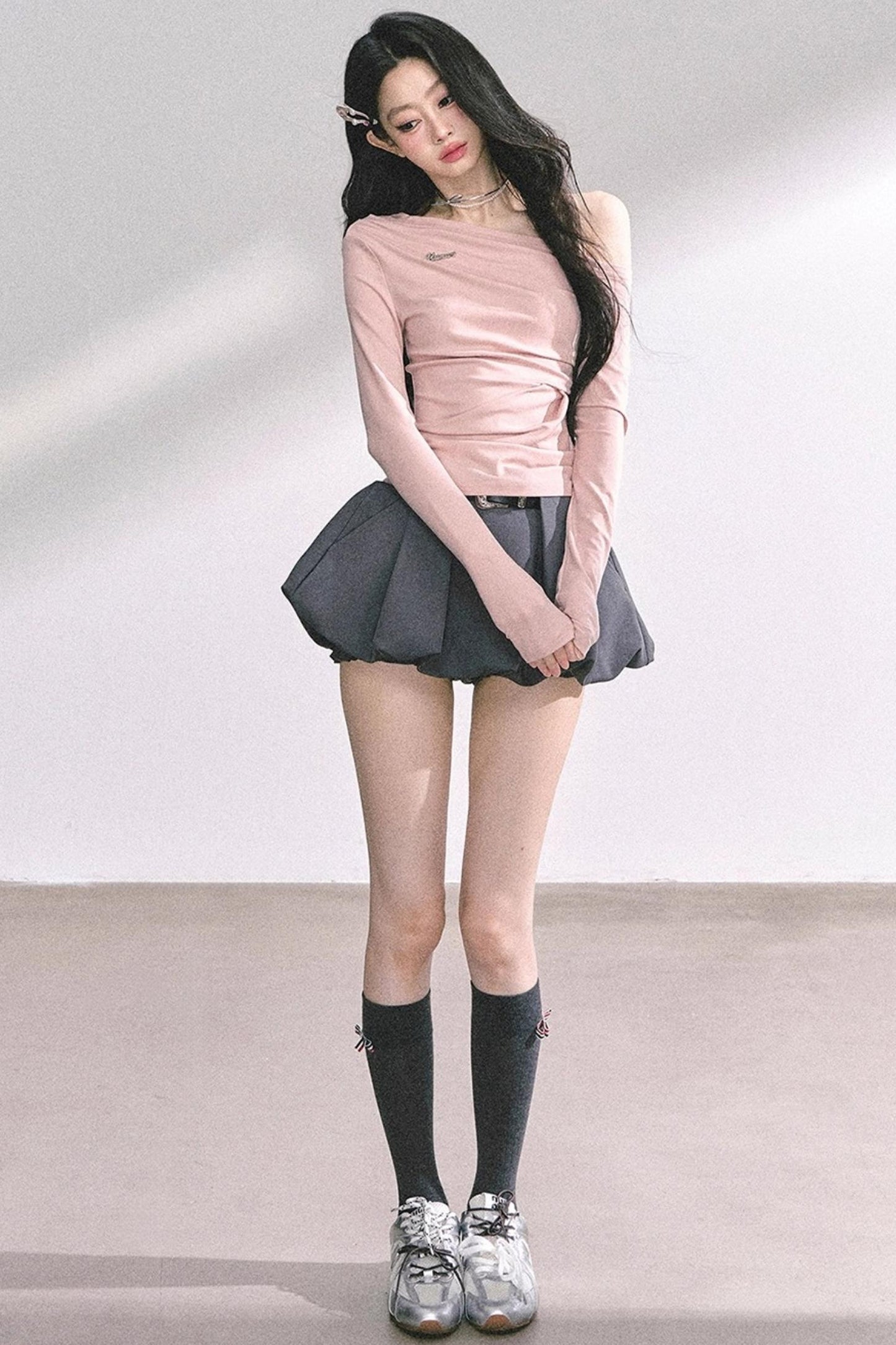 Spicy American Long-Sleeved Gray Top