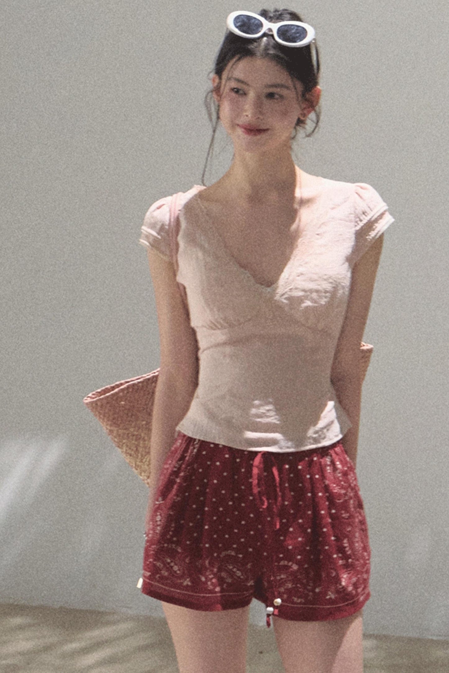 Fuzzy Lace V-Neck Tie Top