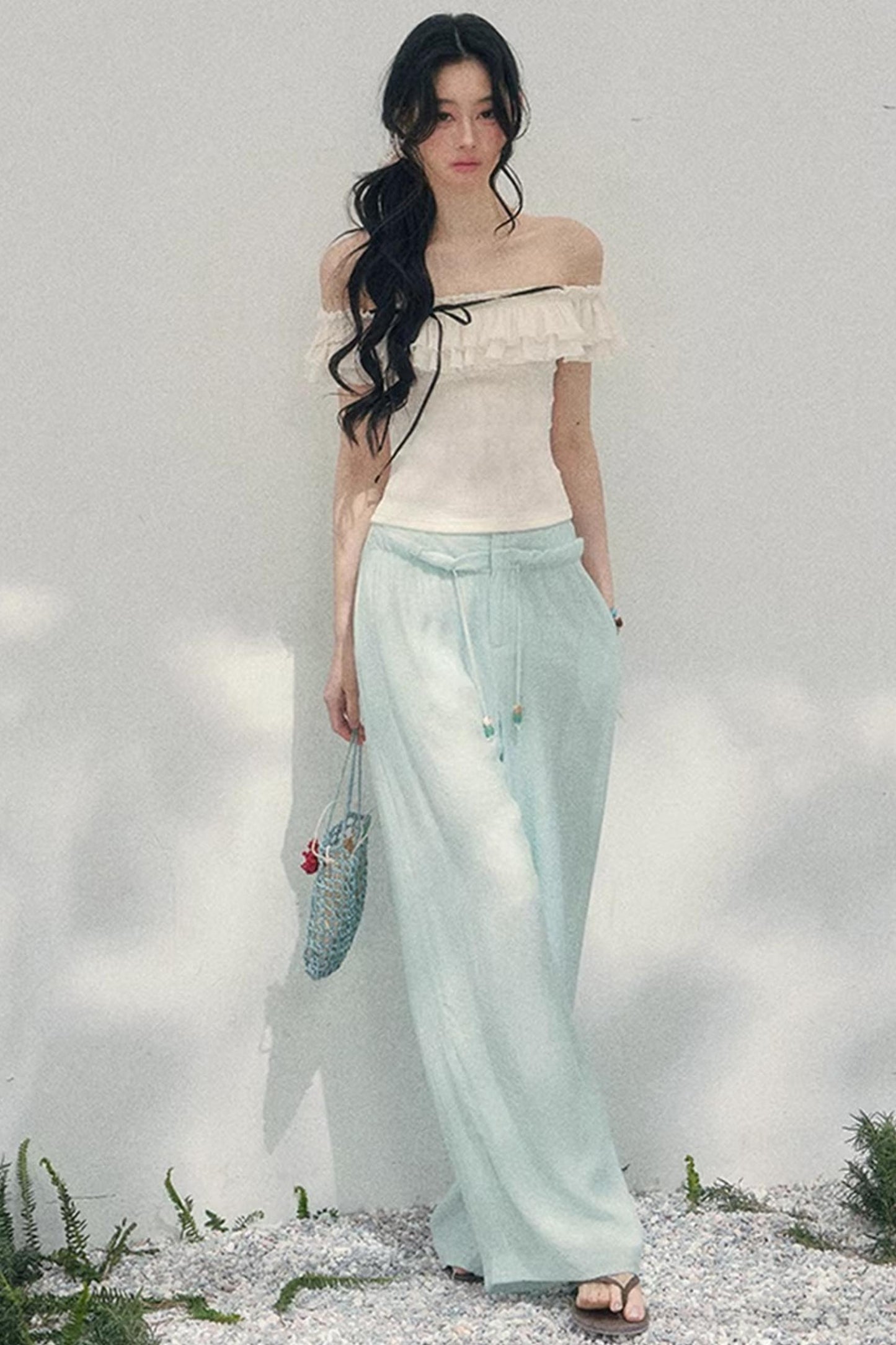 Schulterfreie Rüschenbluse