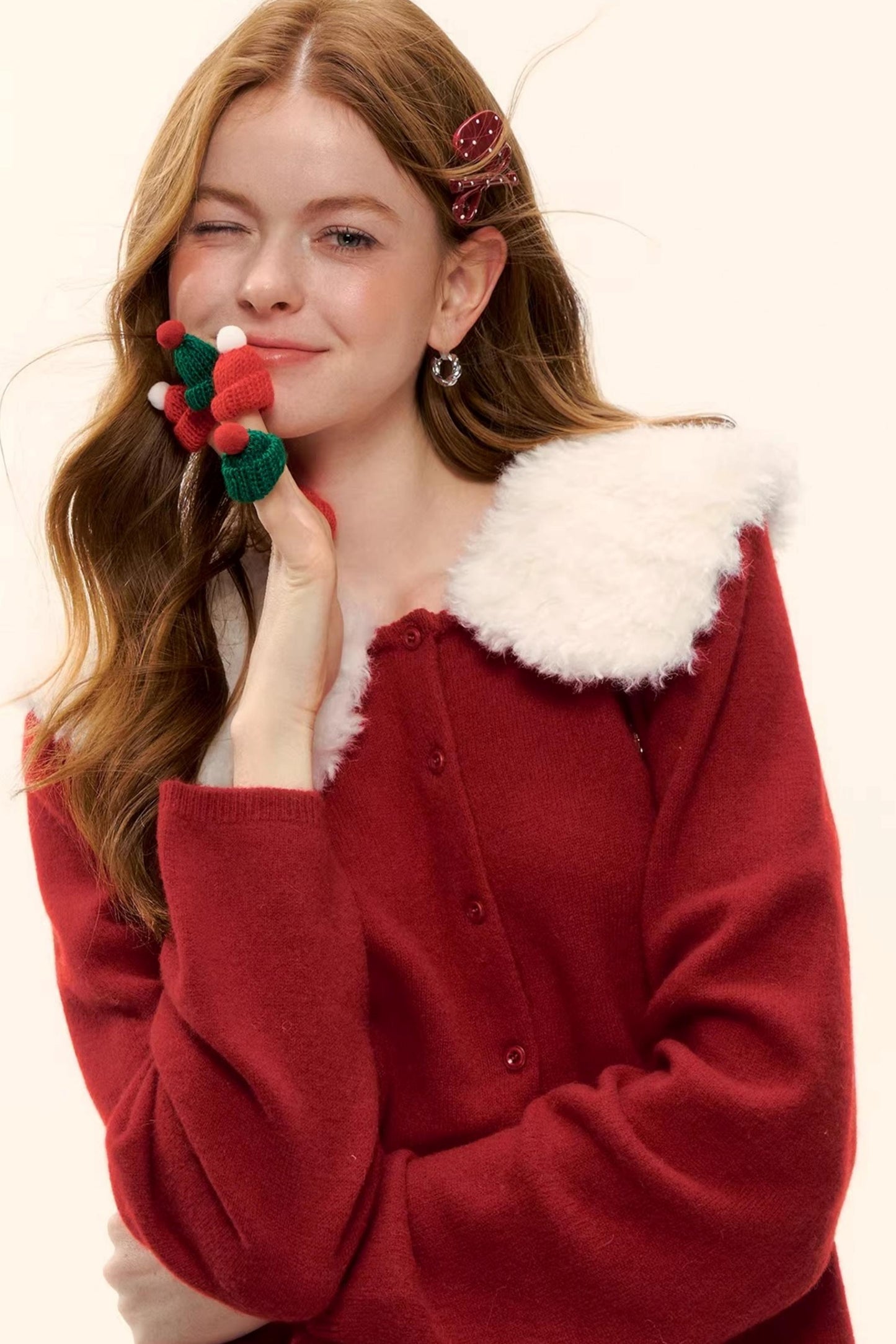 Wool Detachable Fur Collar Cardigan