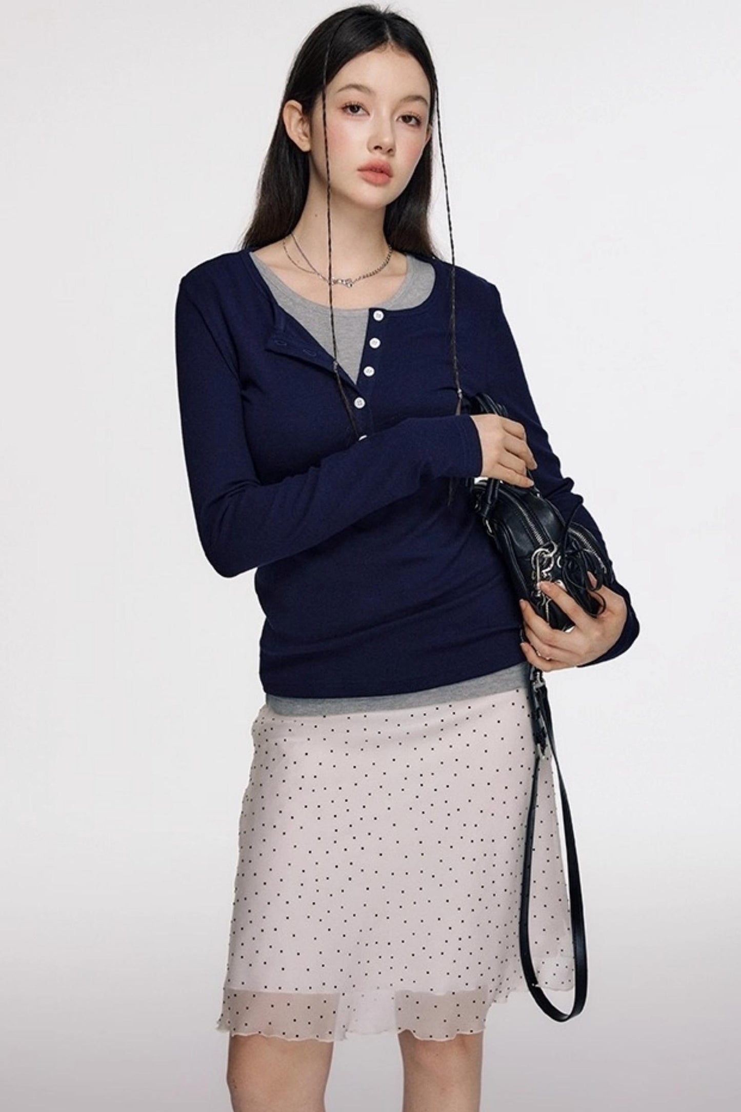 French Polka Dot A-Line Chiffon Skirt