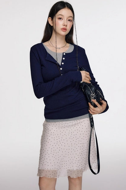 French Polka Dot A-Line Chiffon Skirt