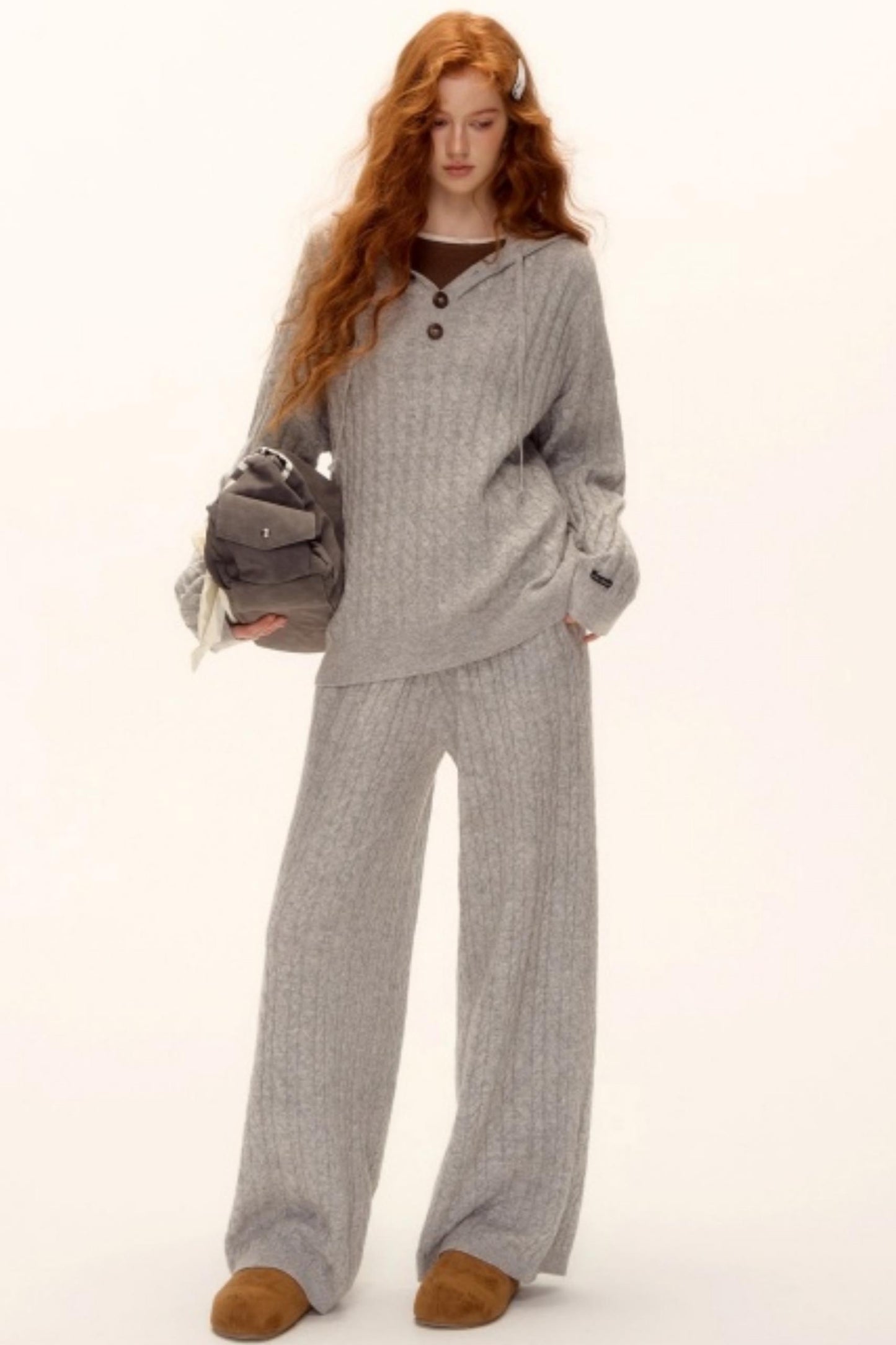 Wool Blend Hooded Knit Set-Up