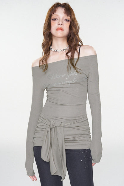 Stylish Letter Print One-Shoulder Top