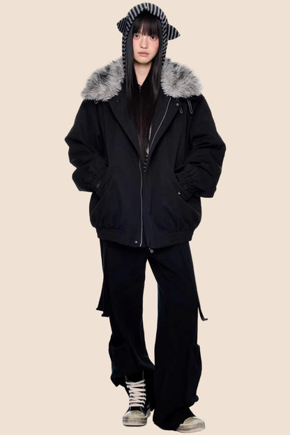 Large Fur Collar Parka Coat