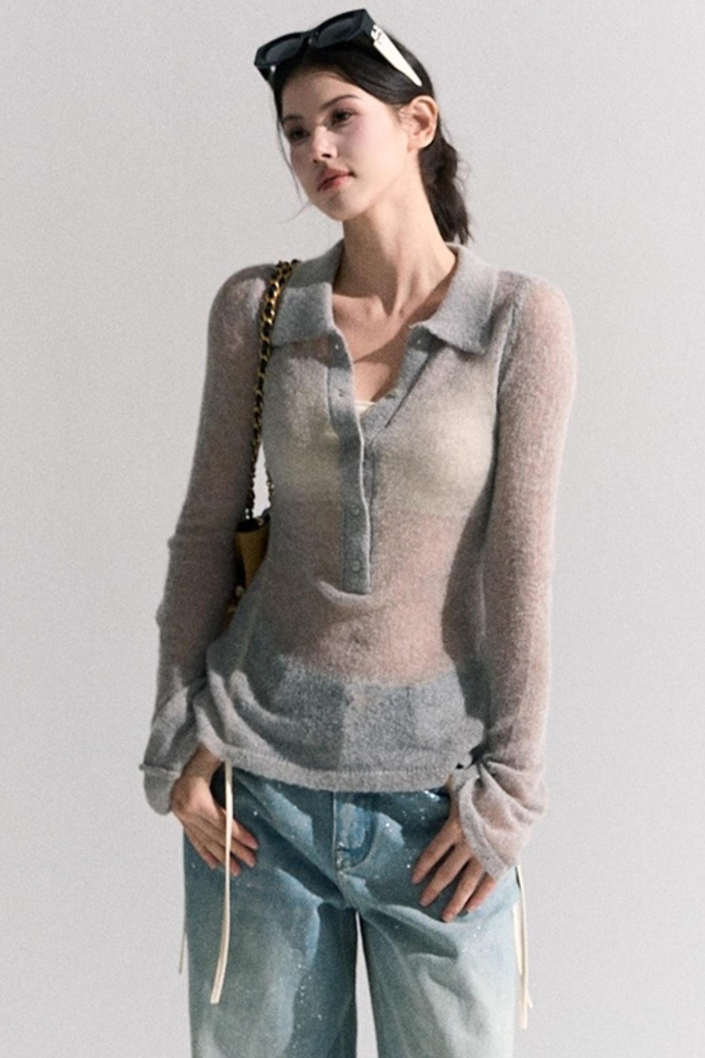 V-Neck Long Sleeve Wool Knit Top