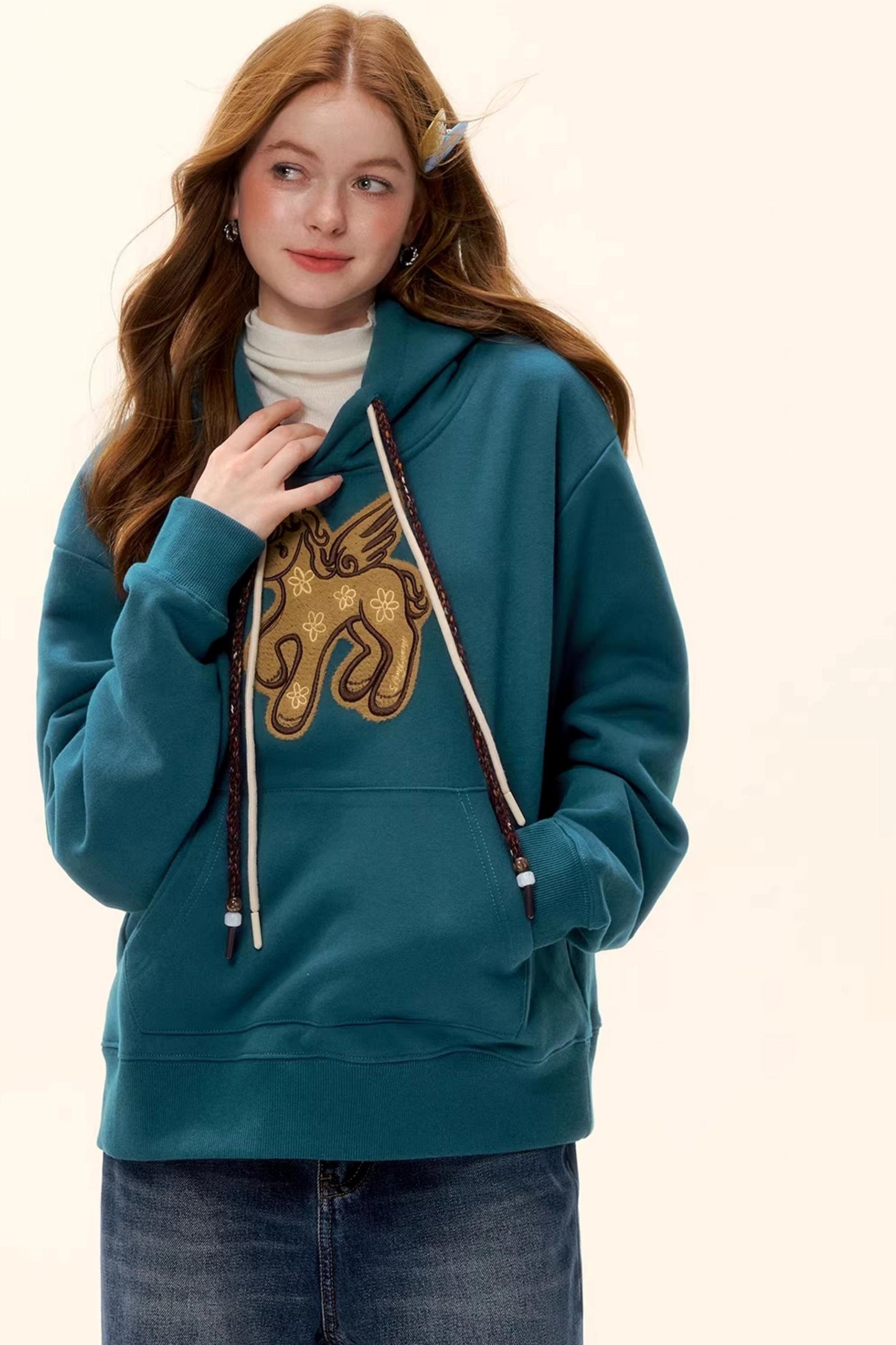 Embroidered Fleece-Lined Hoodie Sweater