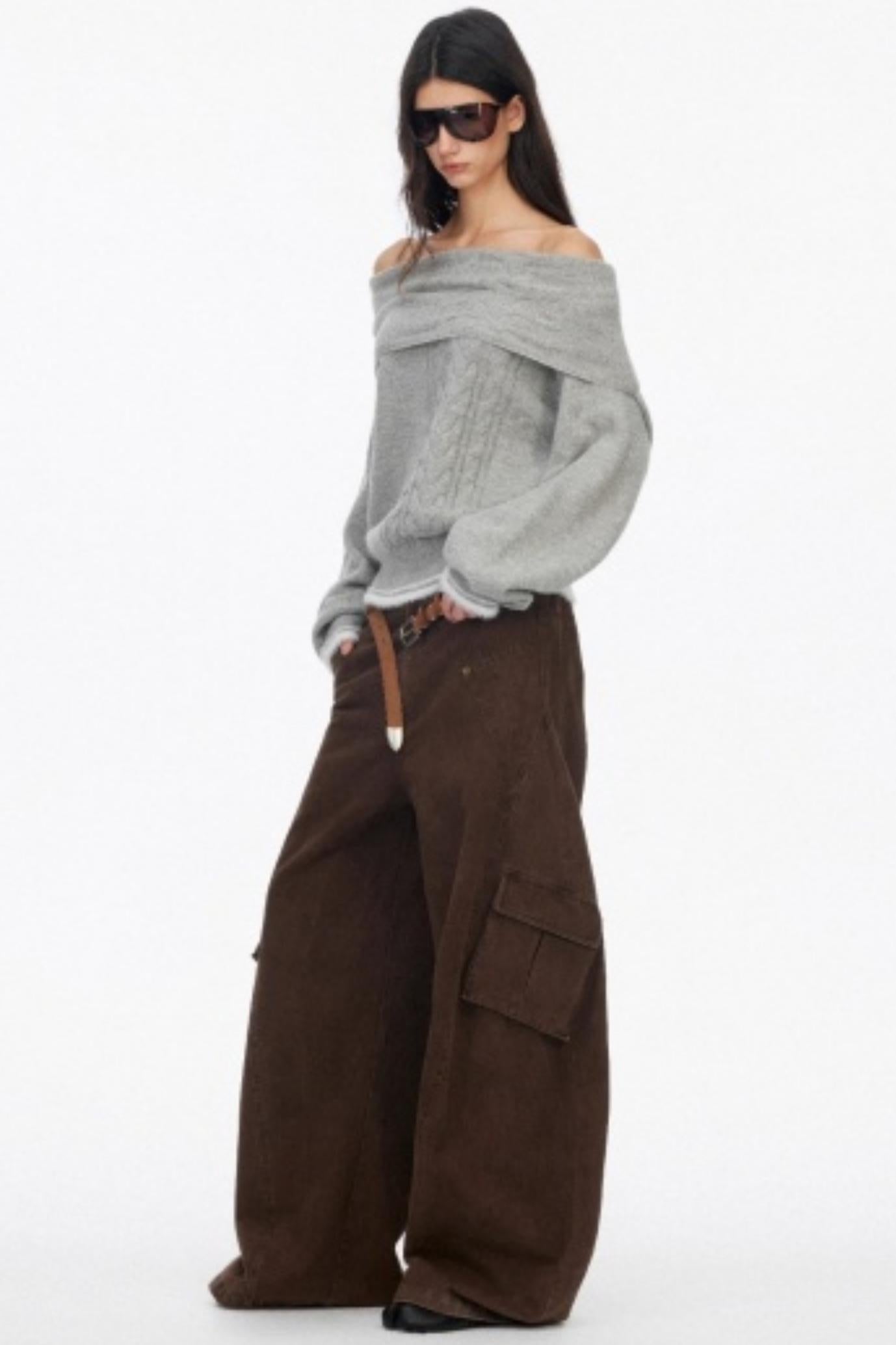 Distressed Washed Wide-Leg Scimitar Pants