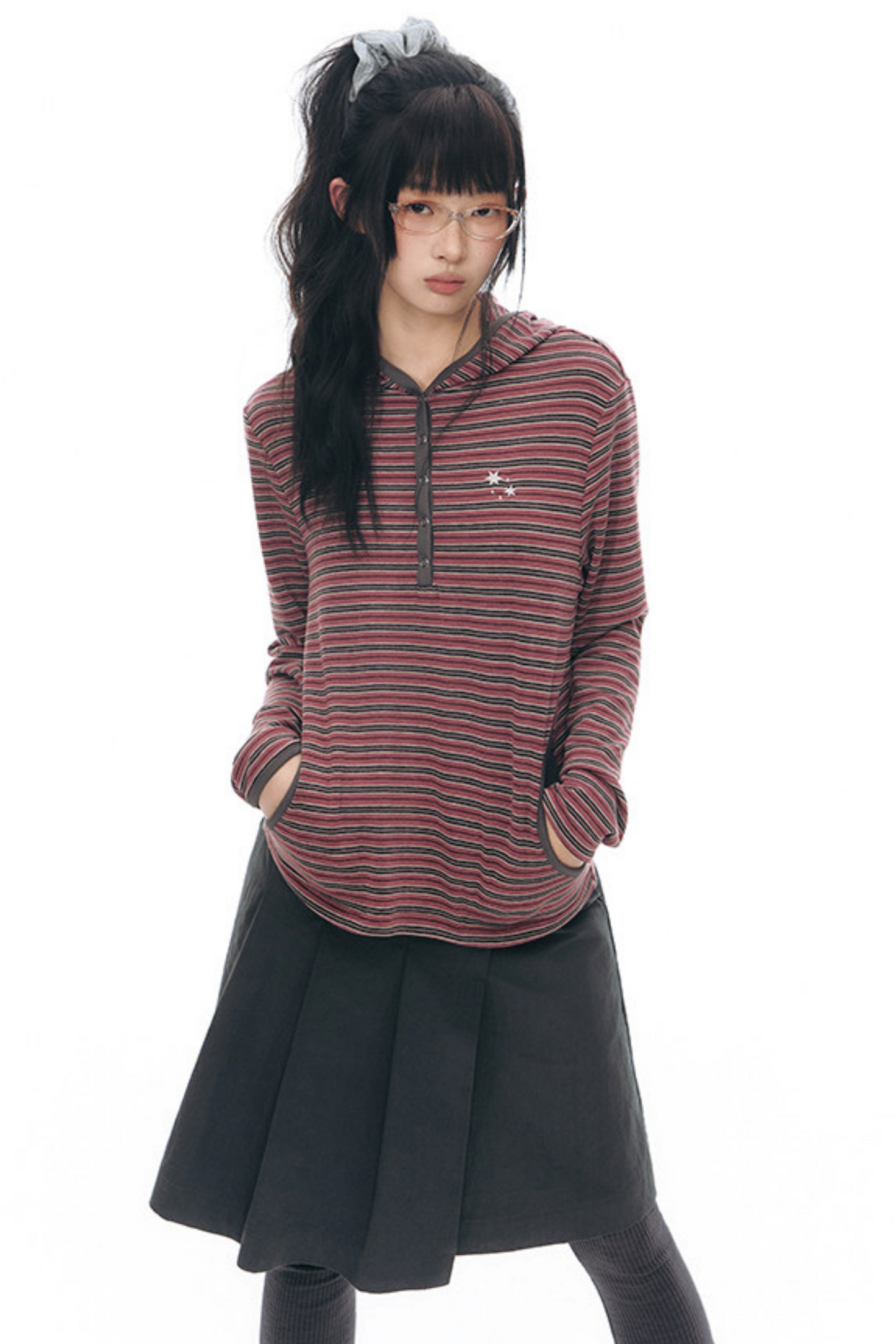 Striped Hooded Color-Block Top