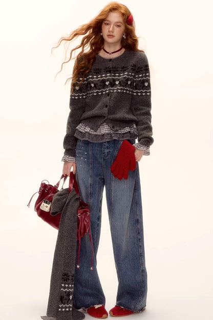 Jacquard Knit Cardigan Set