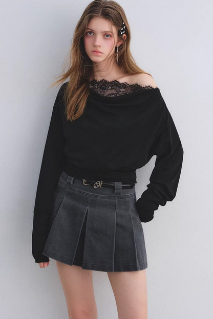 Off-Shoulder-Top mit Spitzeneinsatz