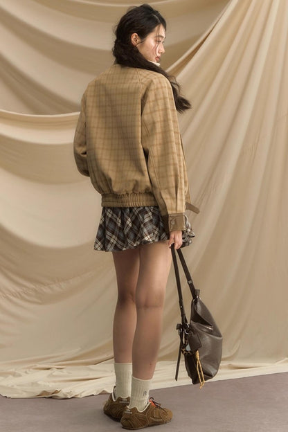 Stand Collar Plaid Woolen Jacket