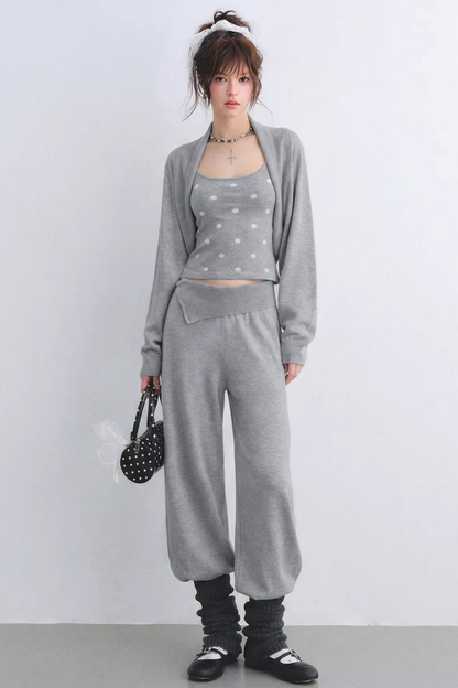 Lyocell Polka Dot Cardigan Camisole Set-Up