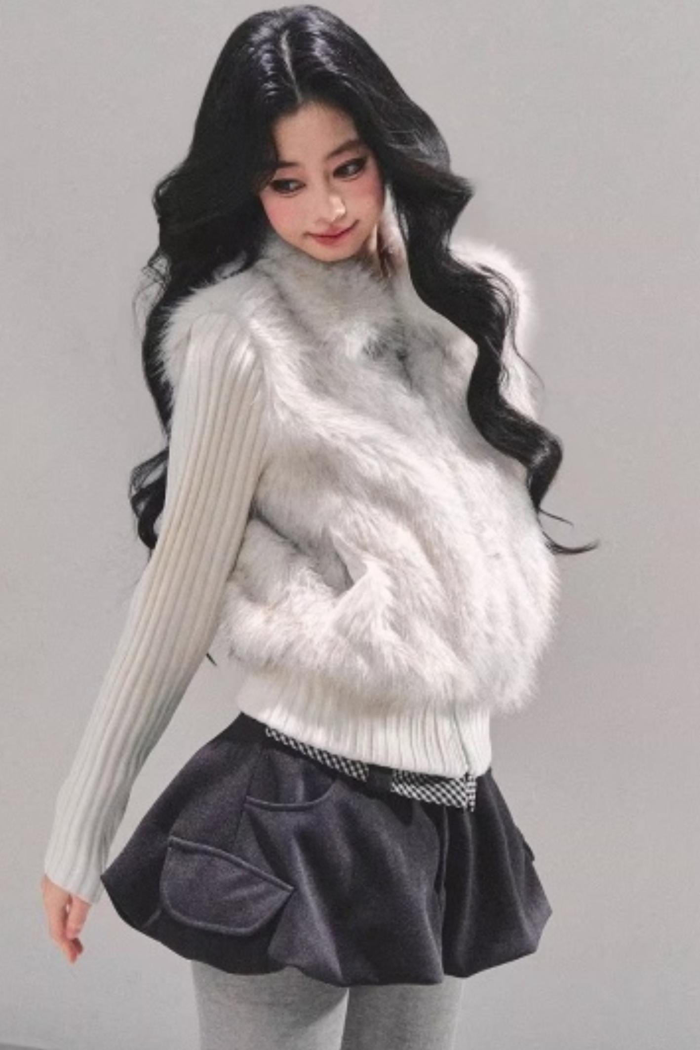 Faux Fur Leopard Knit Jacket