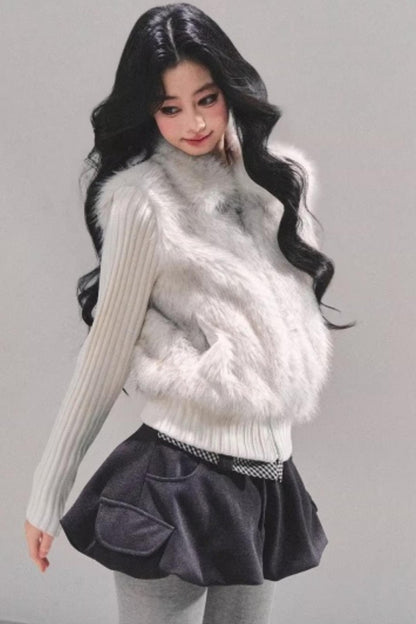 Faux Fur Leopard Knit Jacket