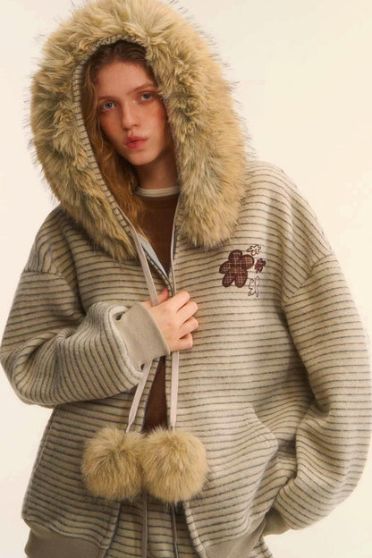 Retro Velvet Striped Jacket Set-Up