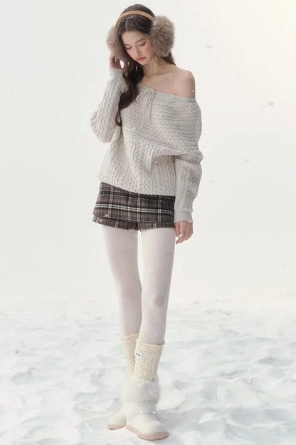 Vintage Twist Knit Off-Shoulder Sweater