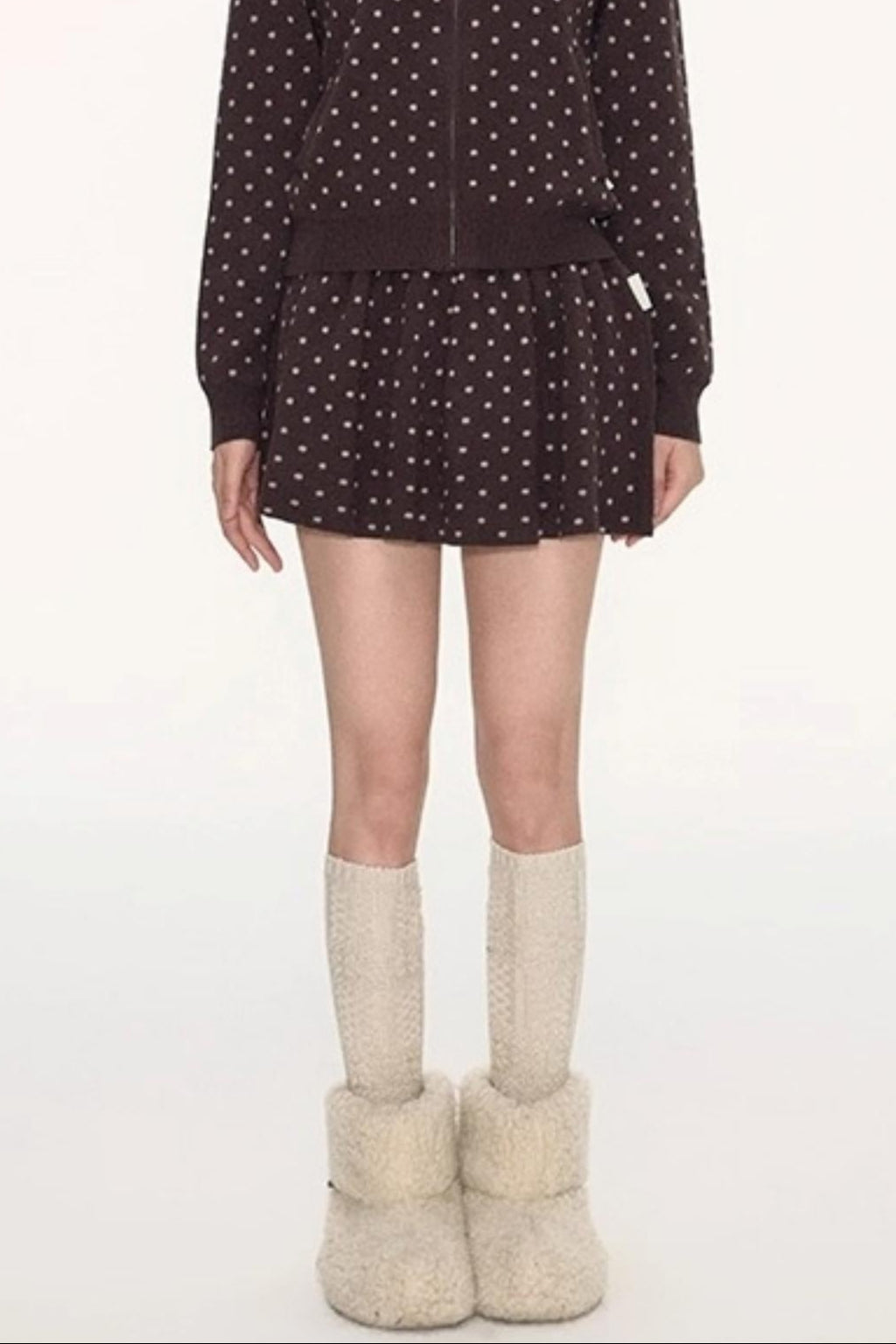 Polka Dot Hooded Knit Sweater Skirt Set-Up