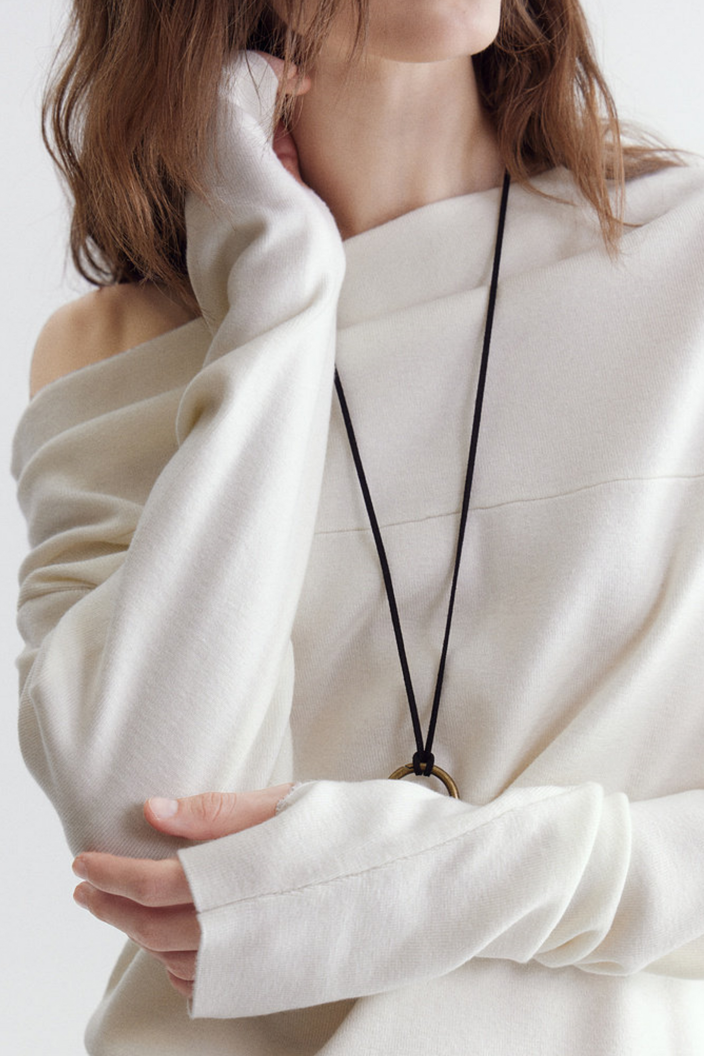 Pleated Off-Shoulder Knit Sweater