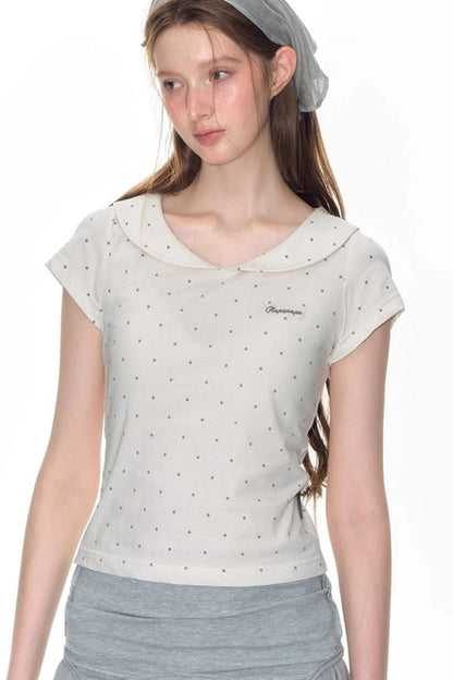 Summer Polka Dot Doll Neck Tee