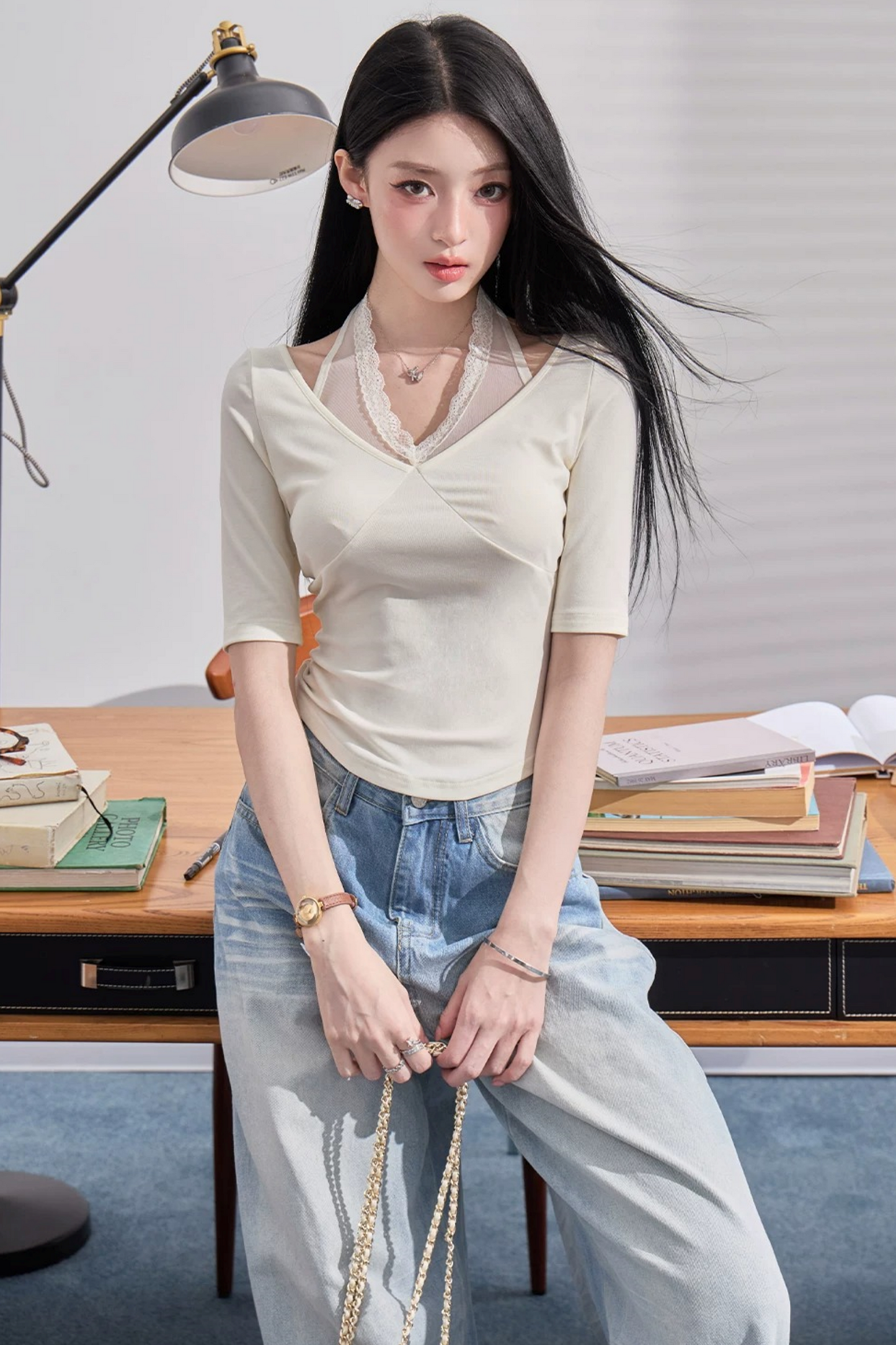 High-Waisted Drapey Denim Pants