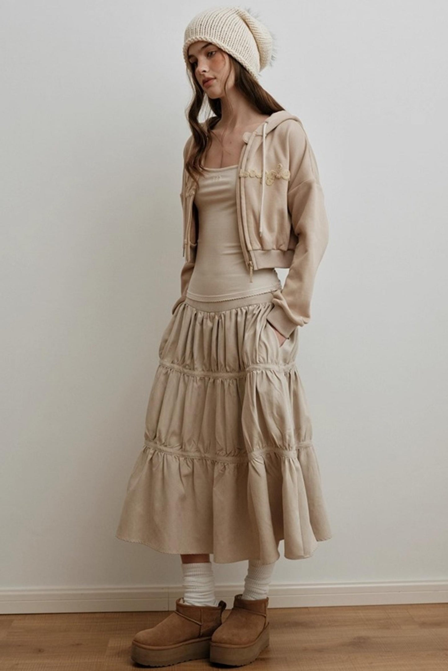 Sunset Suede Spliced Belt Umbrella Skirt