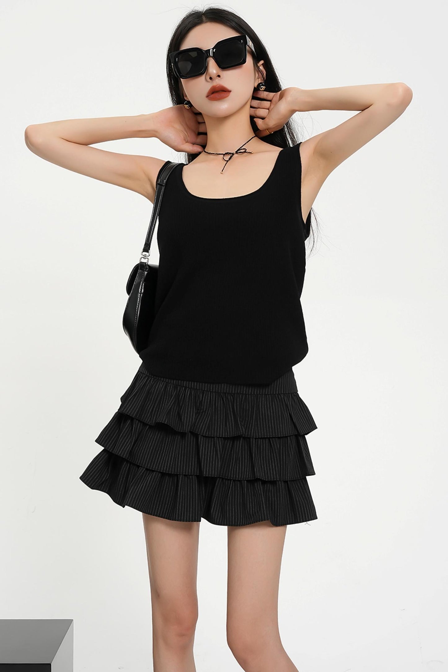 Black High Waist Mini Cake Skirt