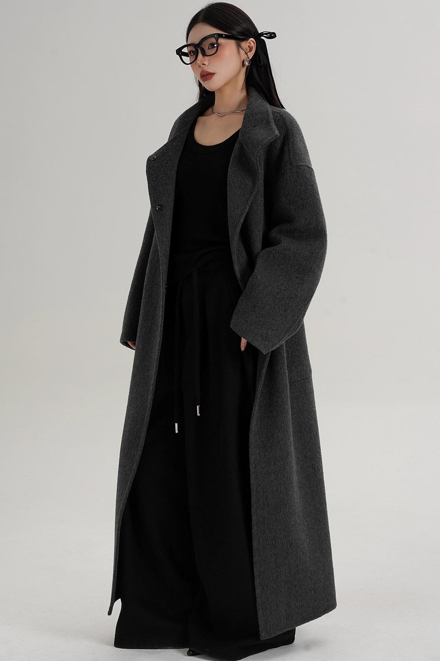 Stand-Up Collar Long Wool Coat