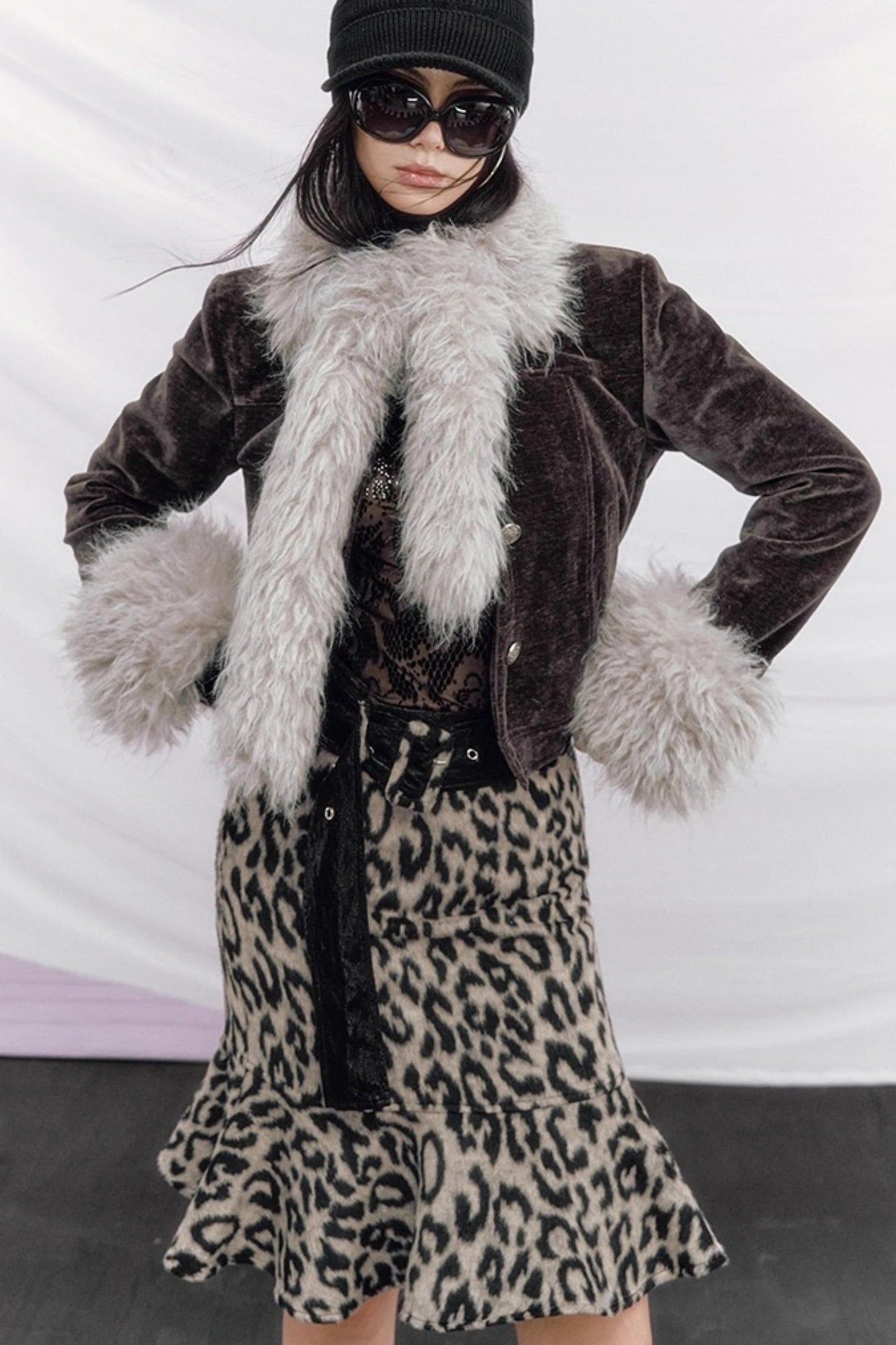 Leopard Wool Patchwork Skirt