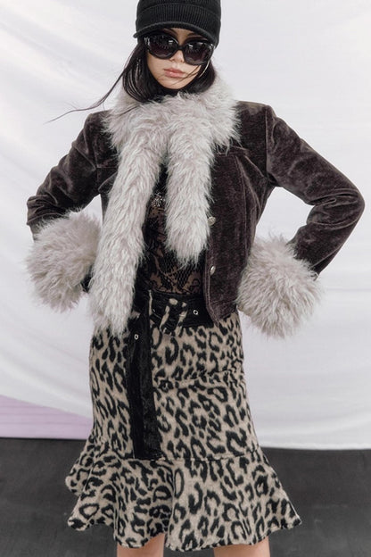 Leopard Wool Patchwork Skirt