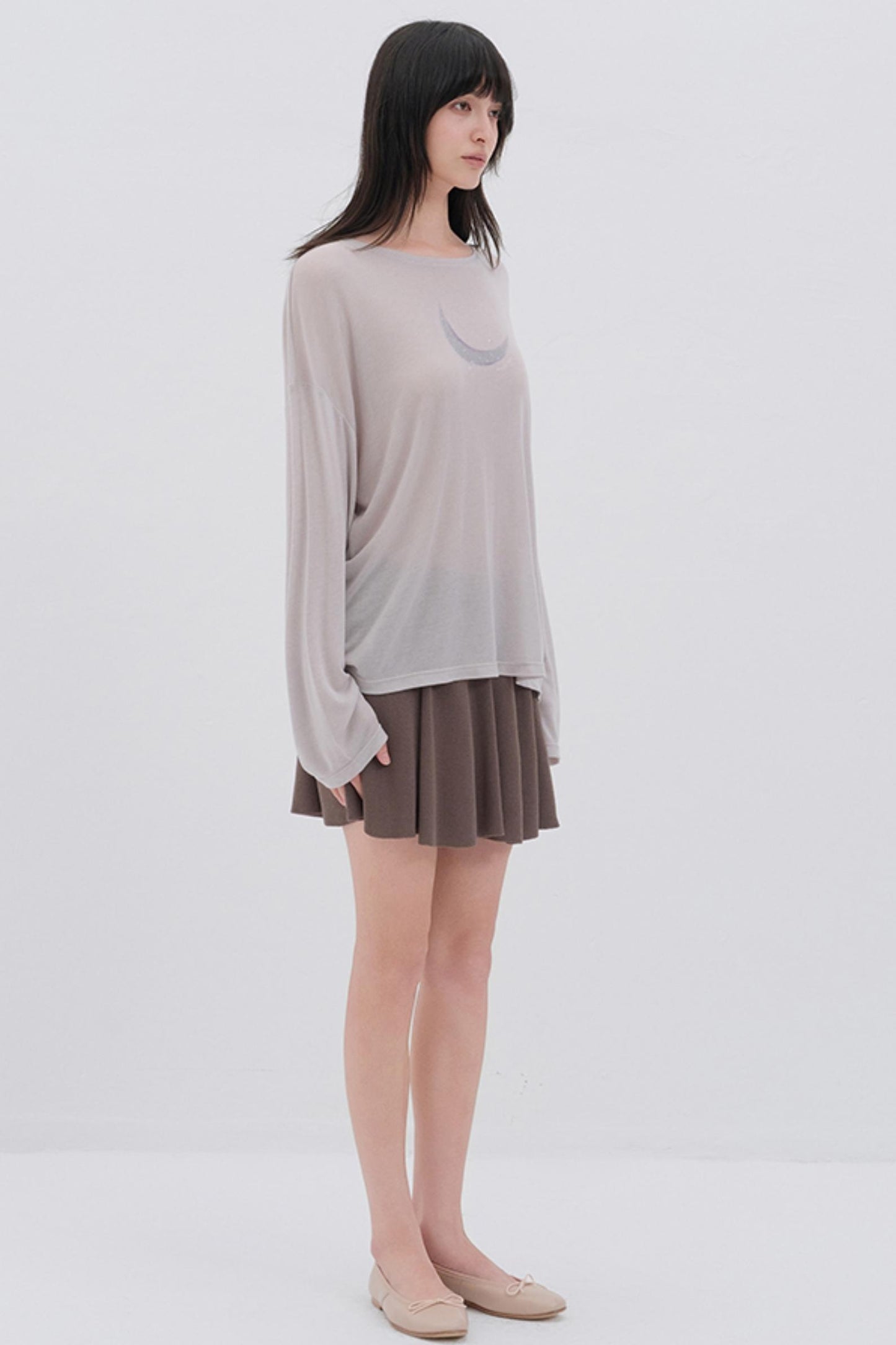 Moon Print Wool Blend Long Sleeves Top