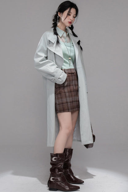 First Gray Leather Trench Coat