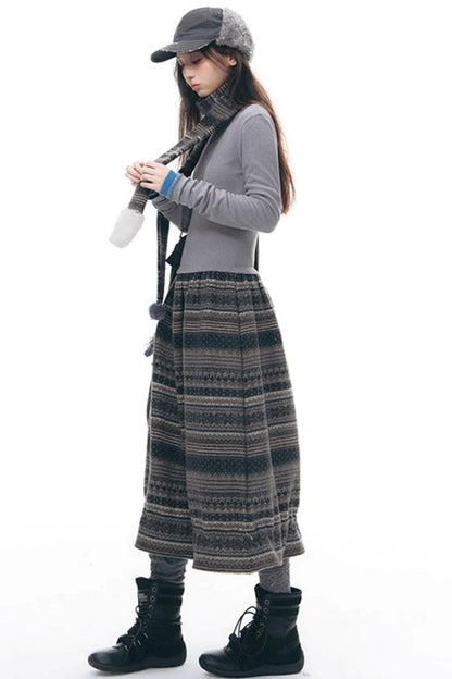 Knitted Patchwork Slim Dress Set-Up