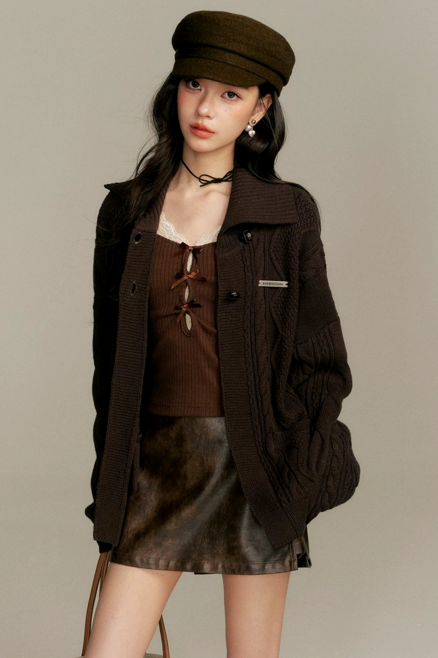 Caramel Lace Patchwork Skirt Pants Set-Up