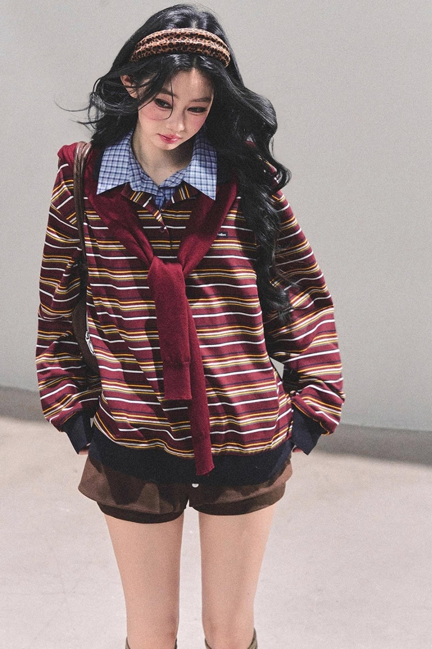 Striped Polo Collar Top