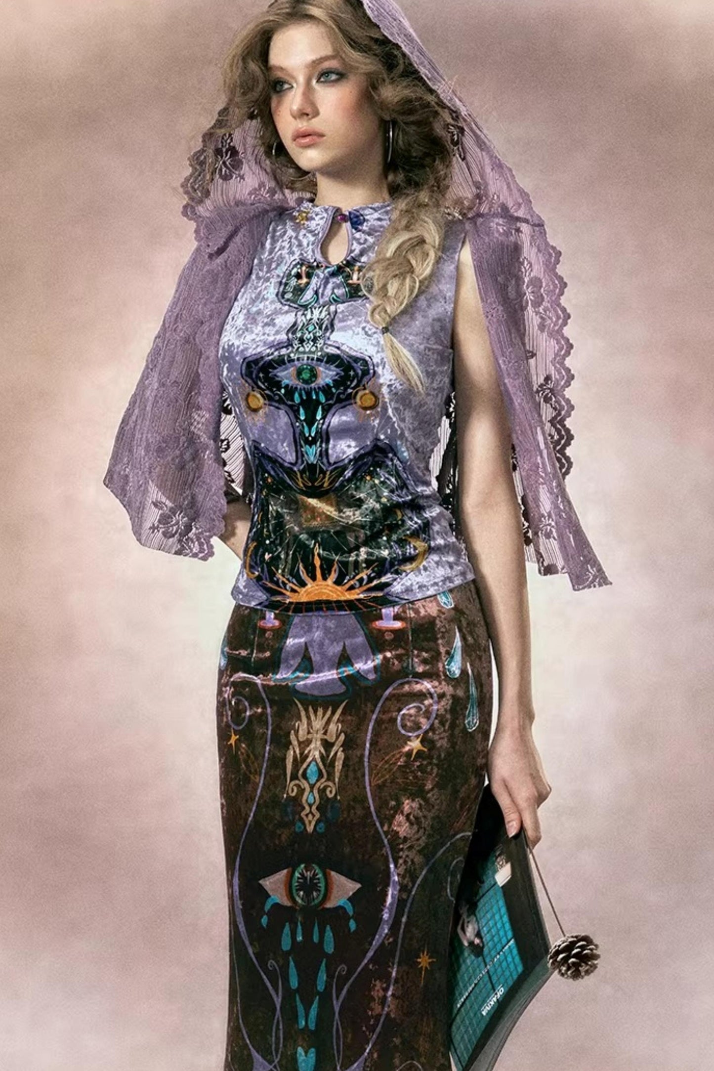 Tarot Velvet Fishtail Skirt Suit Set-Up