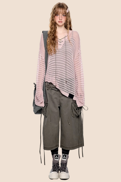 Blusa a righe con colletto e cut-out