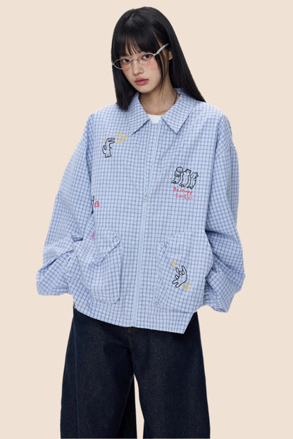 Cartoon Print Plaid Jacket