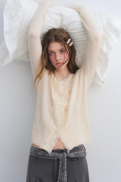 Wool Lace V-Neck Knit Top