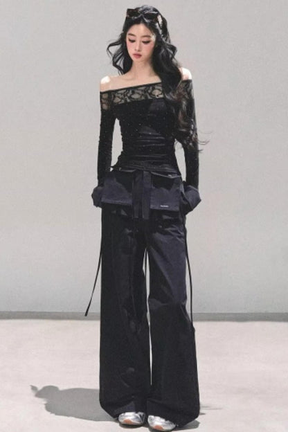 Lace Polka Dot One-Shoulder Top