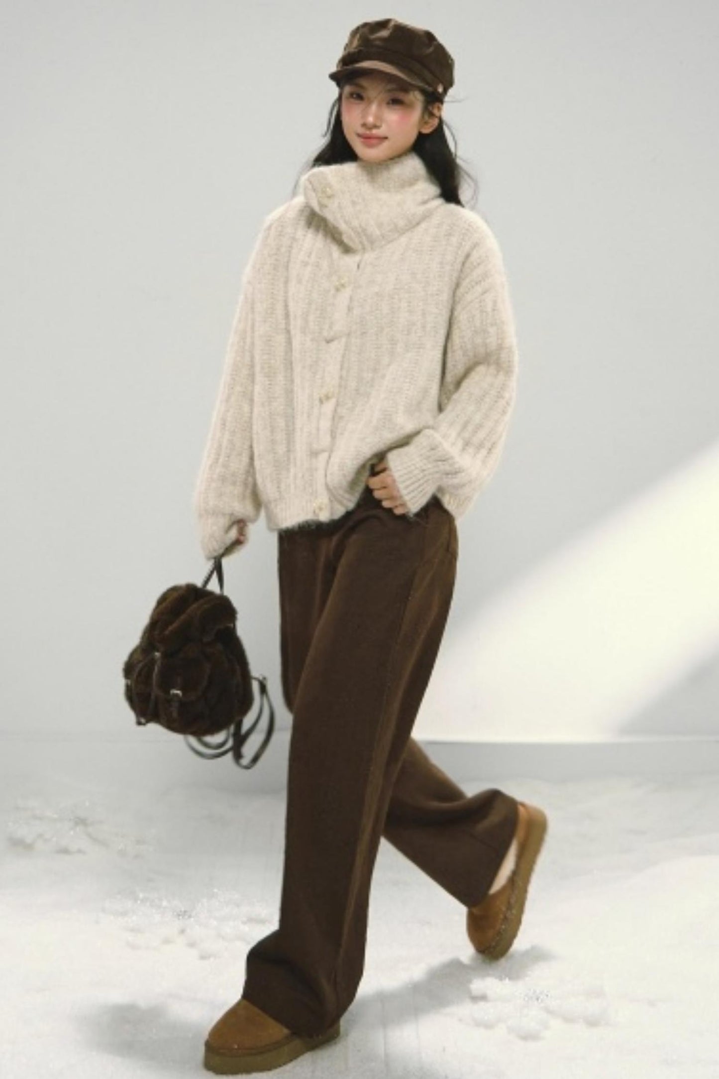 Melard Brown Jacquard Wide-Leg Pants