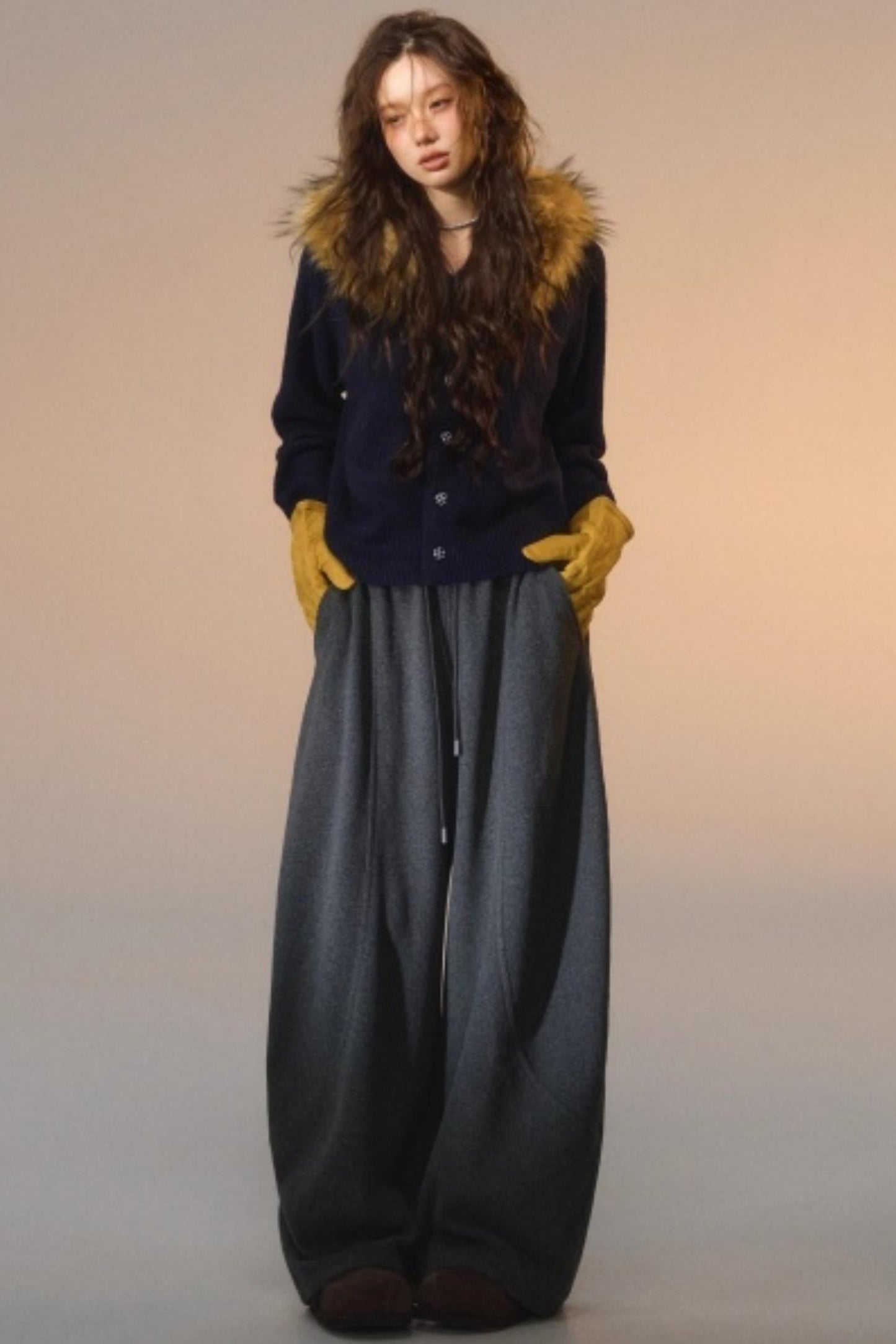 Detachable Fur Collar Cardigan